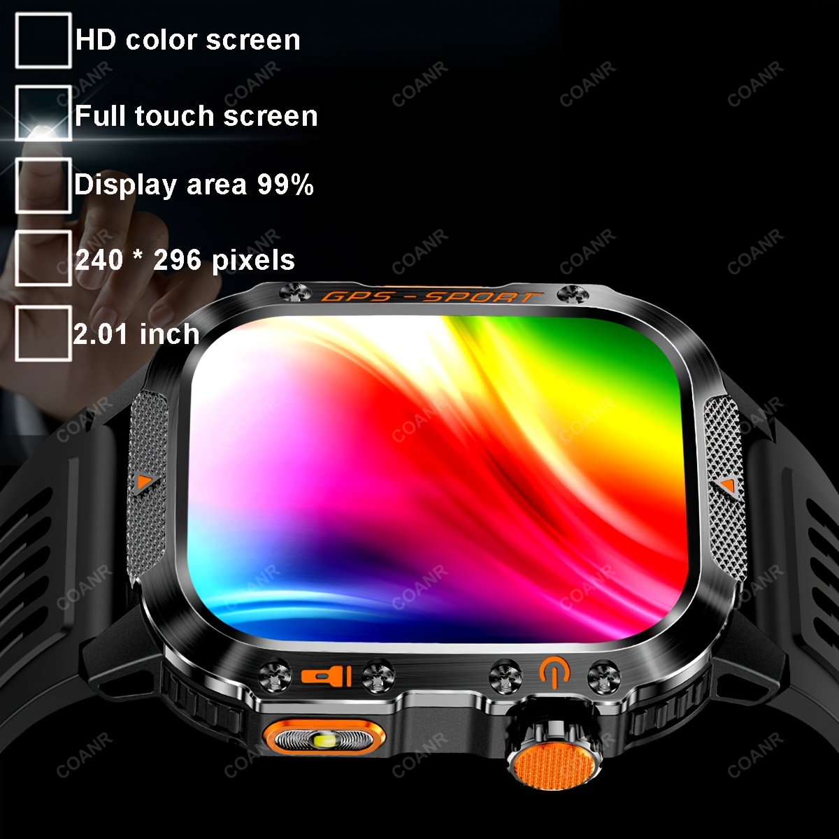 GPS Outdoor Sport Smartwatch met Draadloos Bellen, 540mAh Grote Batterij, 2.01-Inch Scherm, 100+ Sportmodi, Kompas, Weersvoorspelling, Bericht Herinnering, Preferred Square GPS Horloge, Ondersteunt iPhone/Android - Afbeelding 8