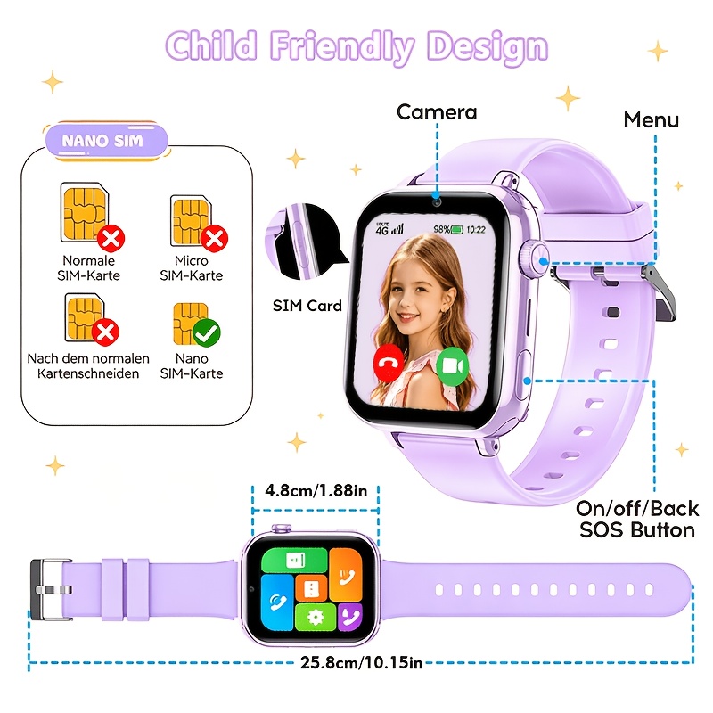 Kids Smartwatch, 4G Smartwatch met Telefoongesprek & GPS, Wifi Video Bellen Voice Messenger, SOS Alarm, Dagelijkse Activiteit Tracker, Wekker, School Lock Mode, Interactieve Games, Kerstcadeau voor Meisjes Jongens - Afbeelding 2