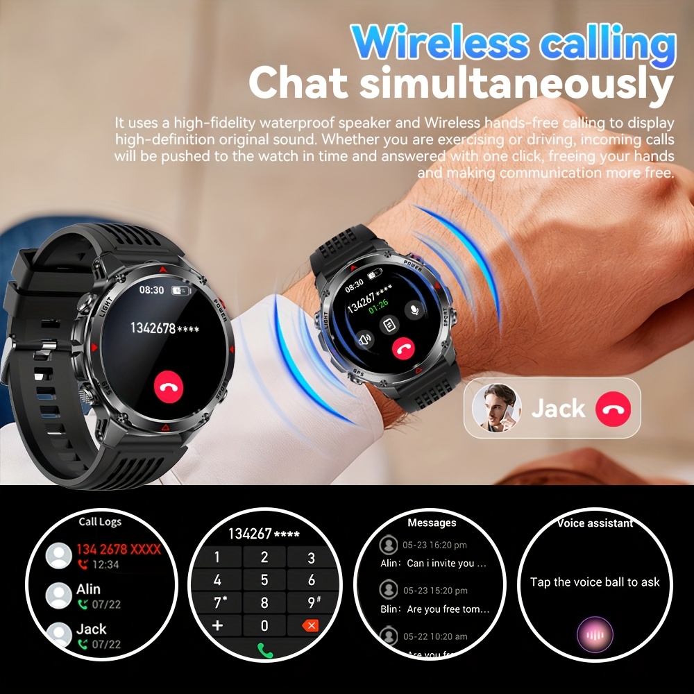 Heren Outdoor Smartwatch, GPS Nauwkeurige Positionering, Ingebouwd Kompas, LED Licht, 3ATM, Ondersteunt 100+ Sportmodi, Draadloze Gesprekken, Multimedia Informatie Weergave, Meerdere Weersmodi, Outdoor Avontuur Smart Armband, Metalen Behuizing Ontwerp - Afbeelding 8