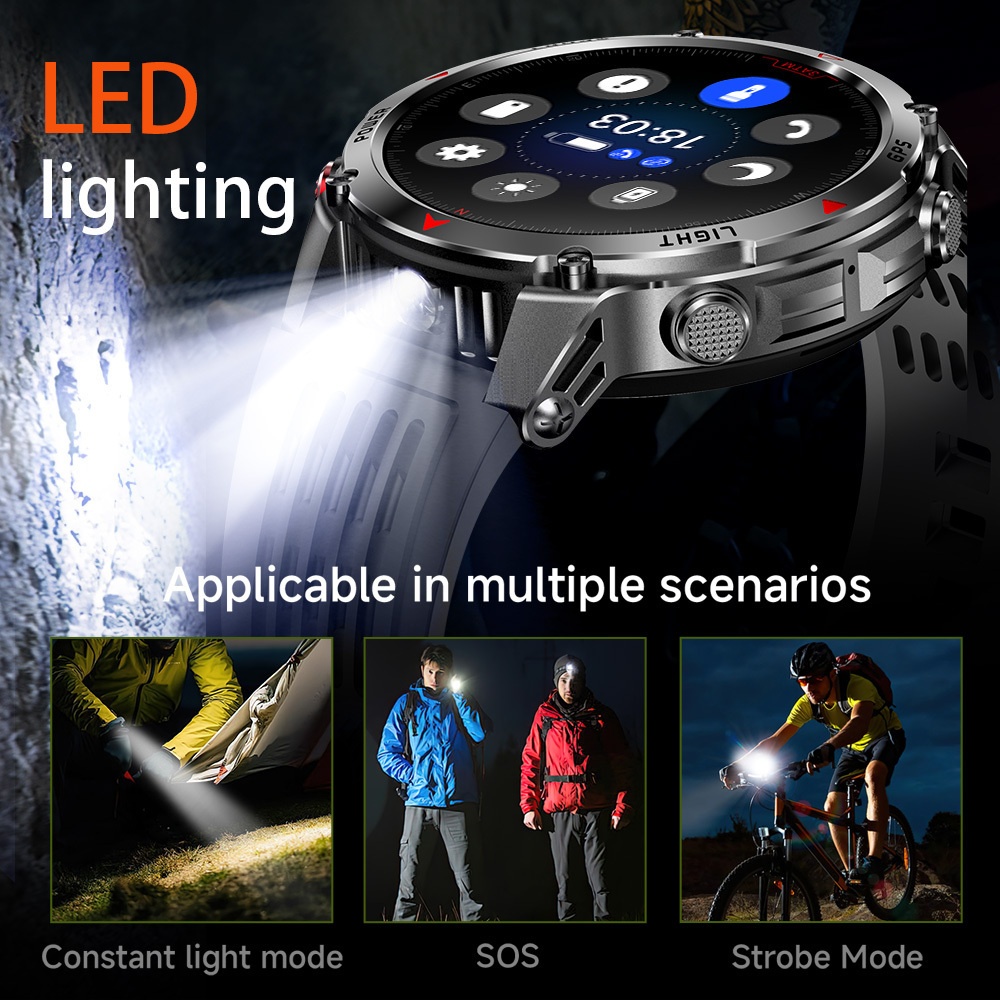 Heren Outdoor Smartwatch, GPS Nauwkeurige Positionering, Ingebouwd Kompas, LED Licht, 3ATM, Ondersteunt 100+ Sportmodi, Draadloze Gesprekken, Multimedia Informatie Weergave, Meerdere Weersmodi, Outdoor Avontuur Smart Armband, Metalen Behuizing Ontwerp - Afbeelding 15