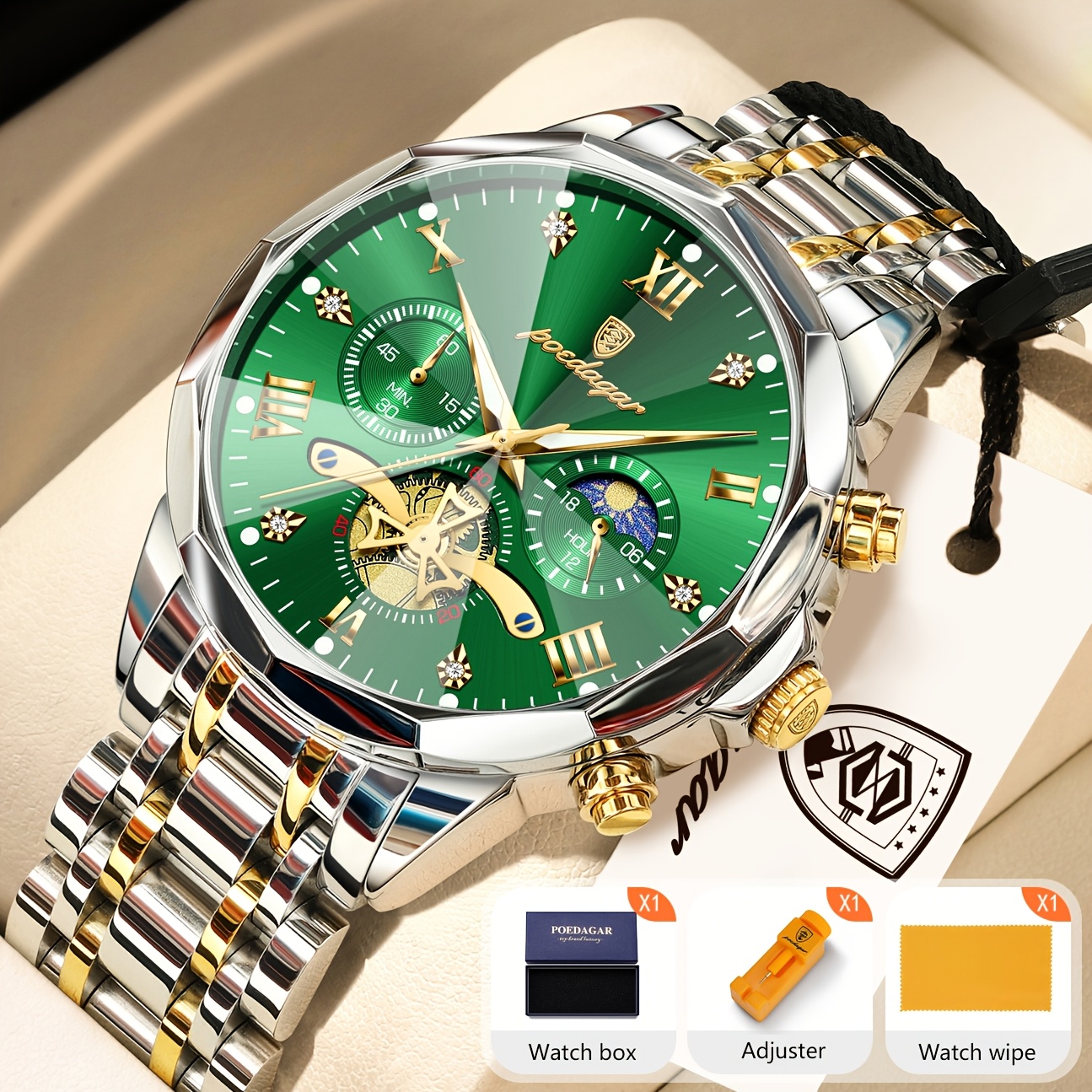 Luxe Stalen Band Herenhorloge Lichtgevend Waterdicht Chronograaf Dag En Nacht Display Heren Polshorloge - Afbeelding 8