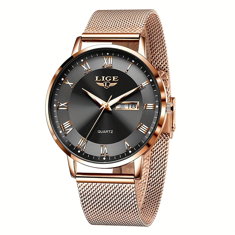 LIGE Dames Elegant Roestvrij Quartz Analoog Horloge met Datumkalender, Quartz Polshorloge Geschikt voor Dagelijks Gebruik - Tijdsmeter, Valentijnscadeau voor Vrouwen & Mannen (Merk) - Afbeelding 5