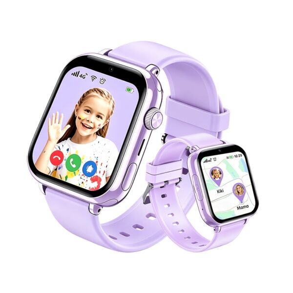 Kinder Smartwatch 4G Smartwatch LTE, GPS-tracker, Videogesprek, SOS-knop, Spraakchat, Schoolmodus, Stappenteller, Wekker, Spelletjes, Roze, Paars, Blauw, Zwart, Cadeau voor Meisjes Jongens