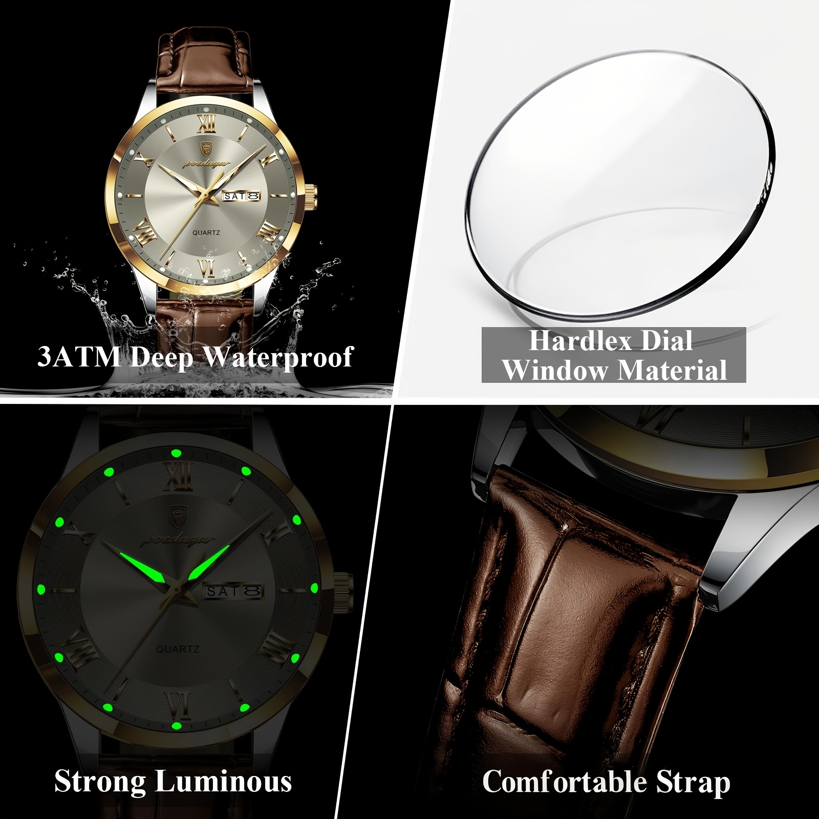 Luxe Zakelijk Herenhorloge met Lichtgevende Waterdichte Kalender, Casual Quartz Herenpolshorloge - Afbeelding 5