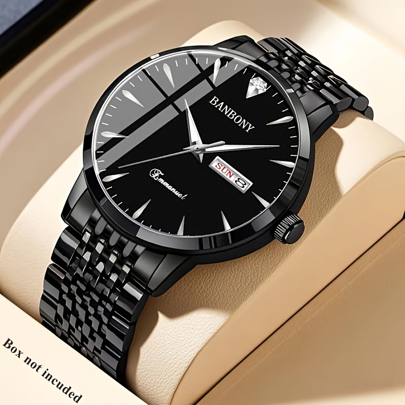 Nieuwe Banbony Unisex Roestvrijstalen Quartz Horloge met Strass-accenten, Waterbestendig IPX7, Strakke HD-wijzerplaat, Datumweergave, Goudkleurige Afwerking - Ideaal voor Vrijetijdskleding, Feestjes en Cadeaus - Afbeelding 9