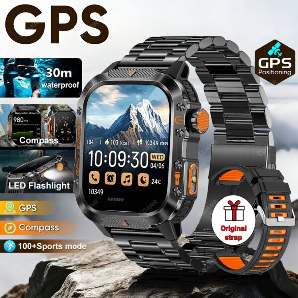 GPS Outdoor Sport Smartwatch met Draadloos Bellen, 540mAh Grote Batterij, 2.01-Inch Scherm, 100+ Sportmodi, Kompas, Weersvoorspelling, Bericht Herinnering, Preferred Square GPS Horloge, Ondersteunt iPhone/Android