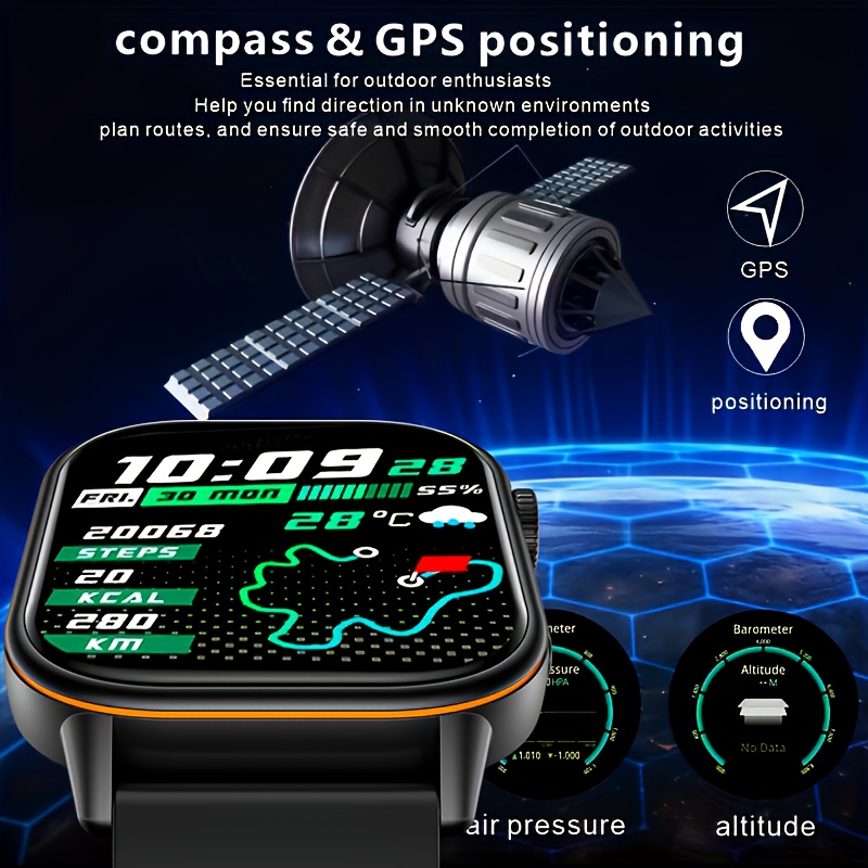 DAORKOW GPS Smartwatch, RVS Outdoor Kompas Sporthorloge, 5,11 cm HD-scherm, 170+ Sportmodi, Track, Draadloos Bellen, USB-opladen, 420mAh Lithium-polymeerbatterij, Unisex - Cadeau voor Valentijnsdag, Moederdag, Vrouwendag, Ramadan, Onafhankelijkheidsdag - Afbeelding 8