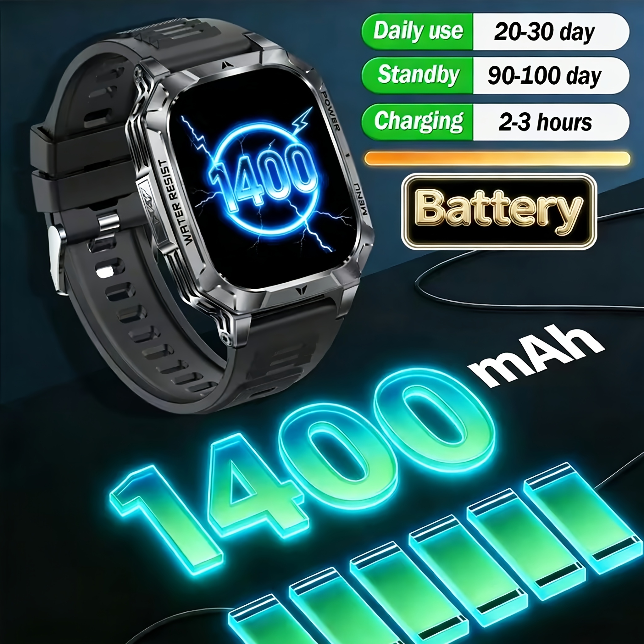 Heren Sport Smartwatch met 1400mAh Batterij & 120 Dagen Standby, 5.11cm Full-Touch HD Scherm, Dual-Color SOS LED Zaklamp (Rood+Wit), 120+ Sportmodi, IPX8 Waterdicht, Cadeau voor Hem - Afbeelding 11