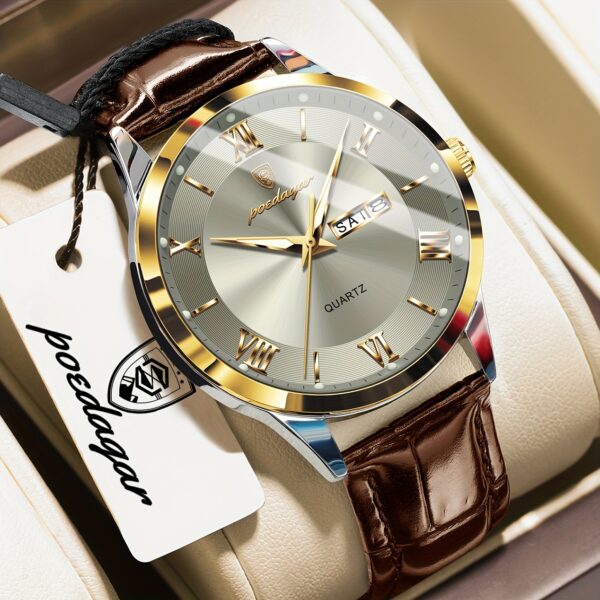 Luxe Zakelijk Herenhorloge met Lichtgevende Waterdichte Kalender, Casual Quartz Herenpolshorloge