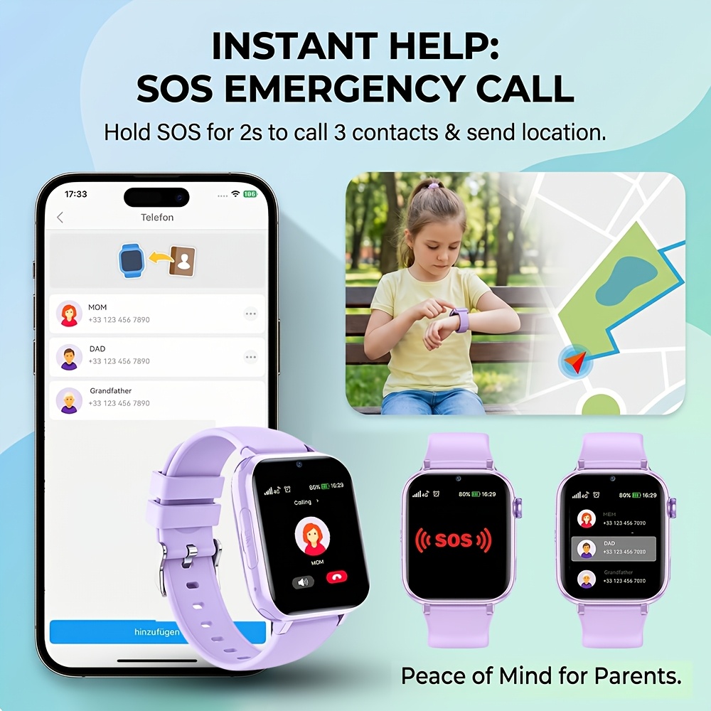 Smartwatch, 4G Telefoonhorloge voor Basisschool- en Middelbare Schoolstudenten, SIM-kaart Plug-In, Tweeweg Video Bellen, SOS Noodoproep, Stappenteller, GPS Locatie Smartwatch - Afbeelding 10