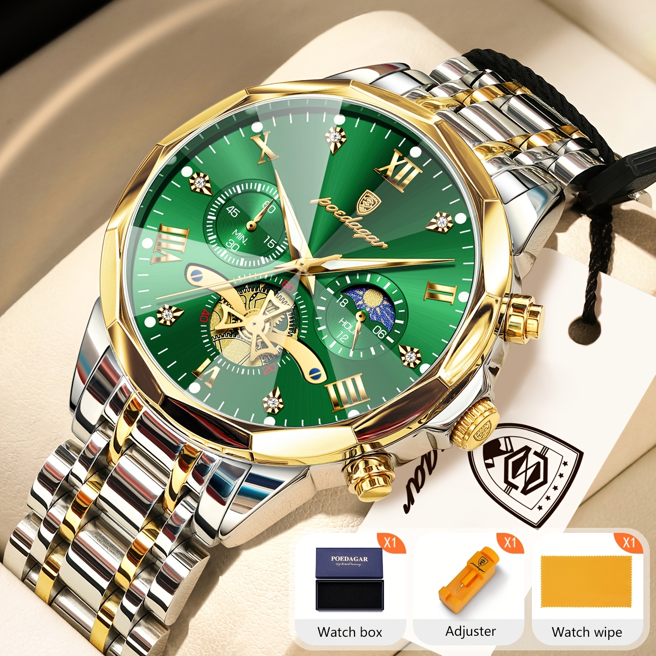 Luxe Stalen Band Herenhorloge Lichtgevend Waterdicht Chronograaf Dag En Nacht Display Heren Polshorloge - Afbeelding 22