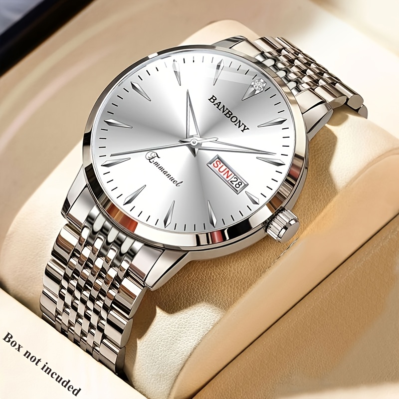 Nieuwe Banbony Unisex Roestvrijstalen Quartz Horloge met Strass-accenten, Waterbestendig IPX7, Strakke HD-wijzerplaat, Datumweergave, Goudkleurige Afwerking - Ideaal voor Vrijetijdskleding, Feestjes en Cadeaus - Afbeelding 13