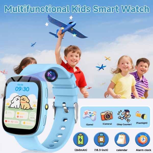 Kinder Smartwatch met 22 Spelletjes, Ingebouwde Zaklamp, Camera & Fotoalbum, 260mAh Oplaadbare Batterij, Kalenderfunctie, Meest Populaire Smartwatch voor Kinderen, Jongens & Meisjes, Lieve Speelkameraad voor Kinderen, Grappig Educatief Polshorloge, Geweldig Cadeau voor Kinderverjaardag & Feestdagen
