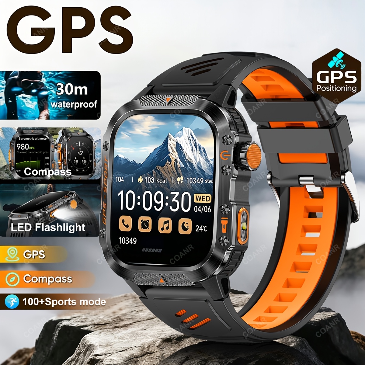 GPS Outdoor Sport Smartwatch met Draadloos Bellen, 540mAh Grote Batterij, 2.01-Inch Scherm, 100+ Sportmodi, Kompas, Weersvoorspelling, Bericht Herinnering, Preferred Square GPS Horloge, Ondersteunt iPhone/Android - Afbeelding 5