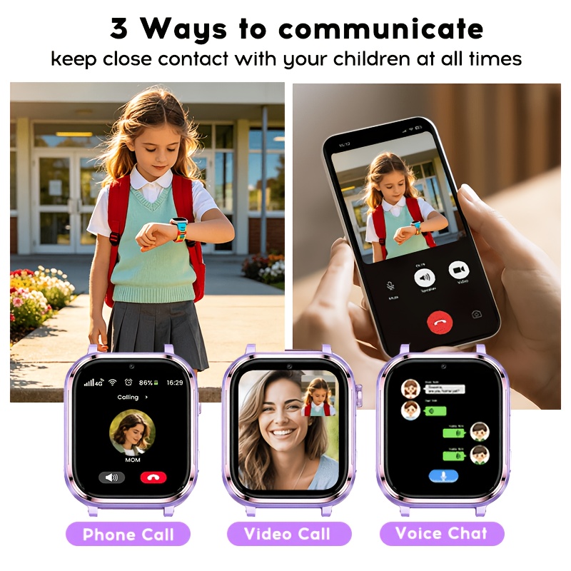 Smartwatch, 4G Student Smartwatch, Video- en spraakgesprekken en SOS noodoproep, GPS nauwkeurige positionering, ouderlijk toezicht app, wekker, rekenmachine, kalender, tiener smartwatch, geschikt voor jongens en meisjes van 4 jaar - Afbeelding 8