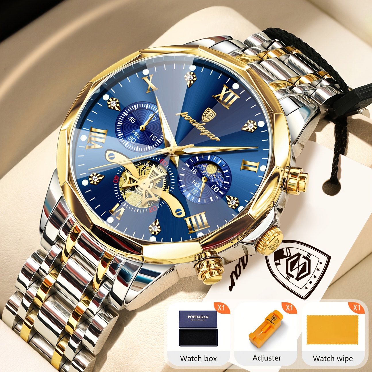Luxe Stalen Band Herenhorloge Lichtgevend Waterdicht Chronograaf Dag En Nacht Display Heren Polshorloge - Afbeelding 19