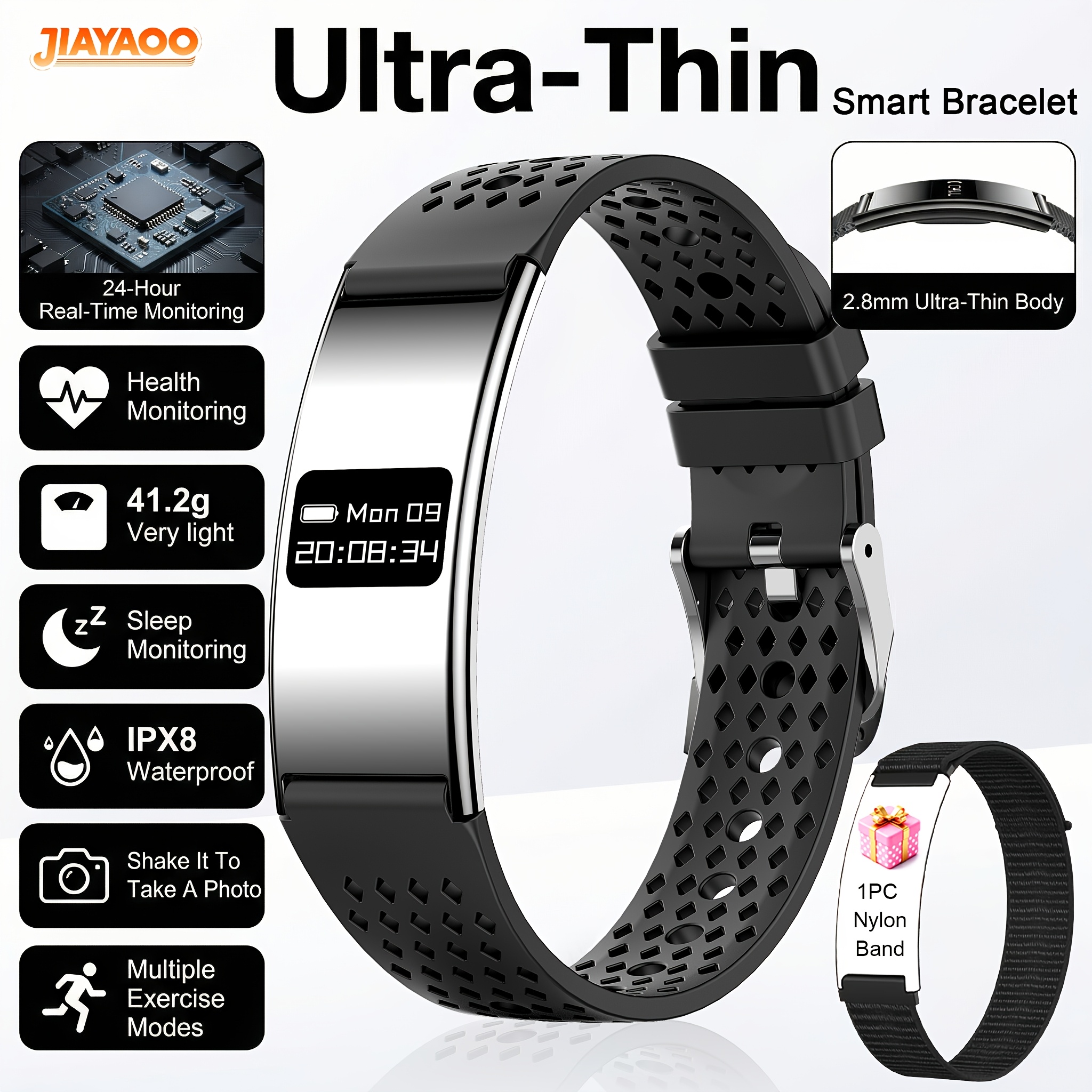 Geef je goede vriend een ultradunne smartwatch met een 2,8 mm ultradunne behuizing, IPX8, multifunctionele stappenteller, slaapmonitoring, menstruatieherinnering, schudden en foto's maken, geschikt voor iPhone/Android-systemen, elegant, modieus, intelligent, voortreffelijk en mooi - Afbeelding 9