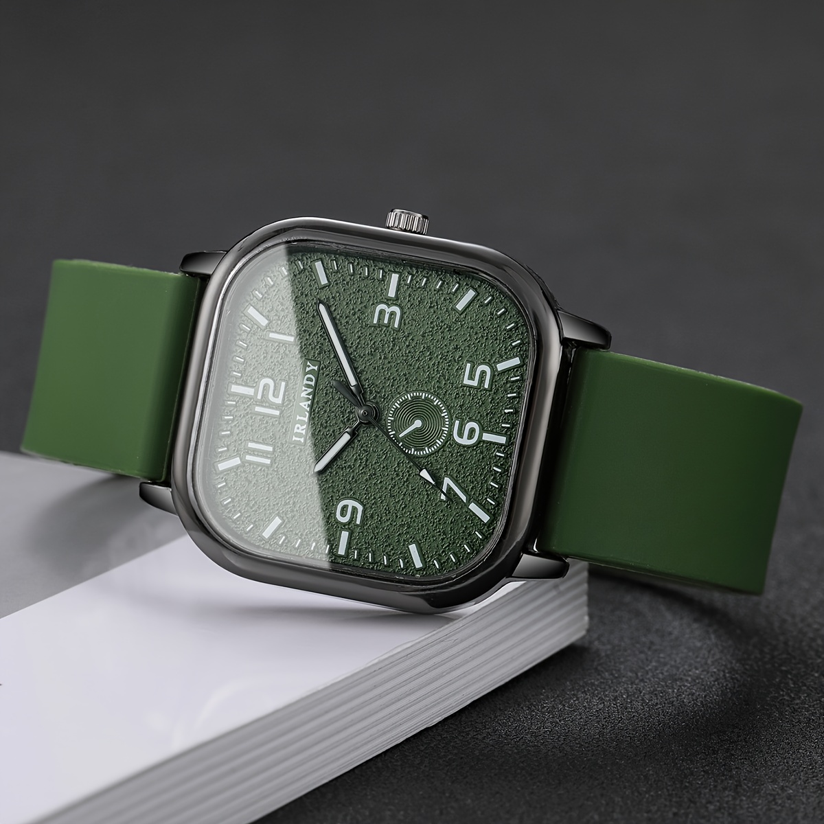 1 stuks Elegante Groene & Quartz Dameshorloge met Vierkant Horlogekast & Siliconen Band - Minimalistische Wijzerplaat, Wijzers & Groene Accenten, Niet-Oplaadbare Batterij, Stijlvolle Casual & Formele Polshorloge Voor Alledaagse Speciale Gelegenheden, horloges dames, dames horloge - Afbeelding 7