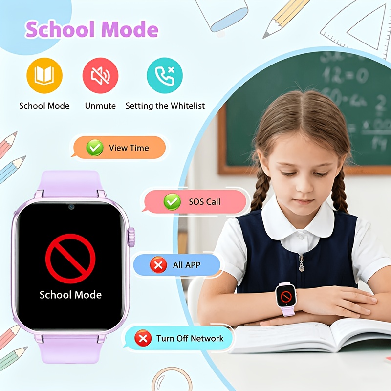 Kids Smartwatch, 4G Smartwatch met Telefoongesprek & GPS, Wifi Video Bellen Voice Messenger, SOS Alarm, Dagelijkse Activiteit Tracker, Wekker, School Lock Mode, Interactieve Games, Kerstcadeau voor Meisjes Jongens - Afbeelding 4