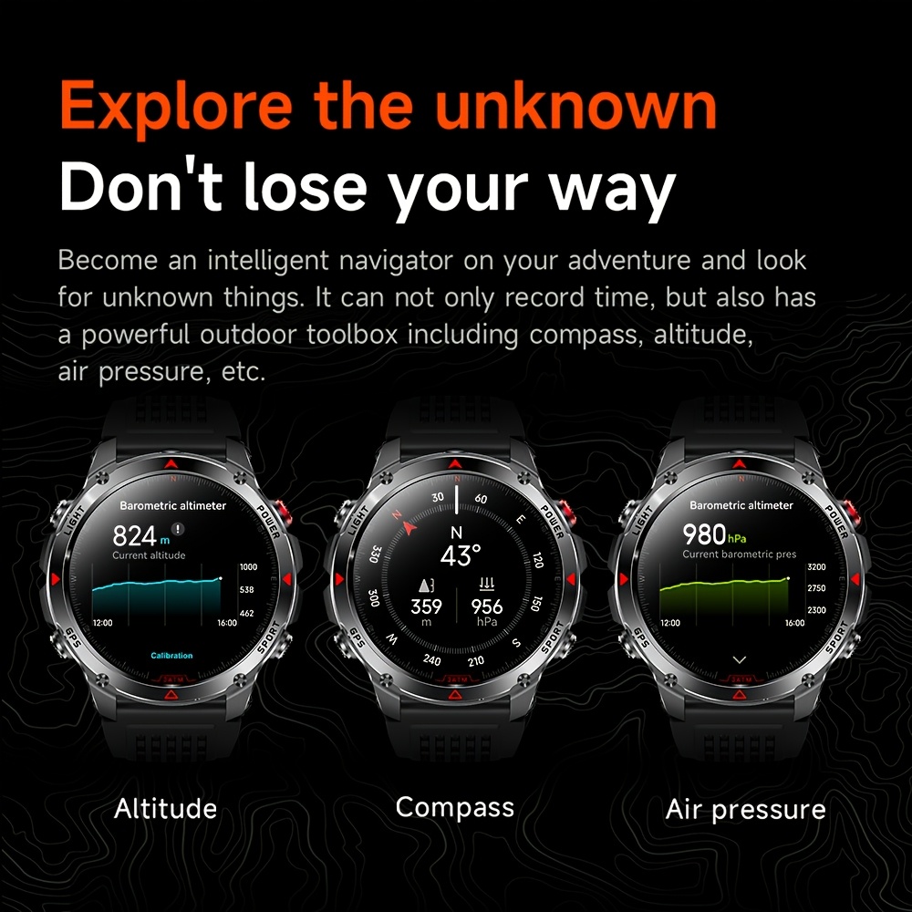 Heren Outdoor Smartwatch, GPS Nauwkeurige Positionering, Ingebouwd Kompas, LED Licht, 3ATM, Ondersteunt 100+ Sportmodi, Draadloze Gesprekken, Multimedia Informatie Weergave, Meerdere Weersmodi, Outdoor Avontuur Smart Armband, Metalen Behuizing Ontwerp - Afbeelding 14