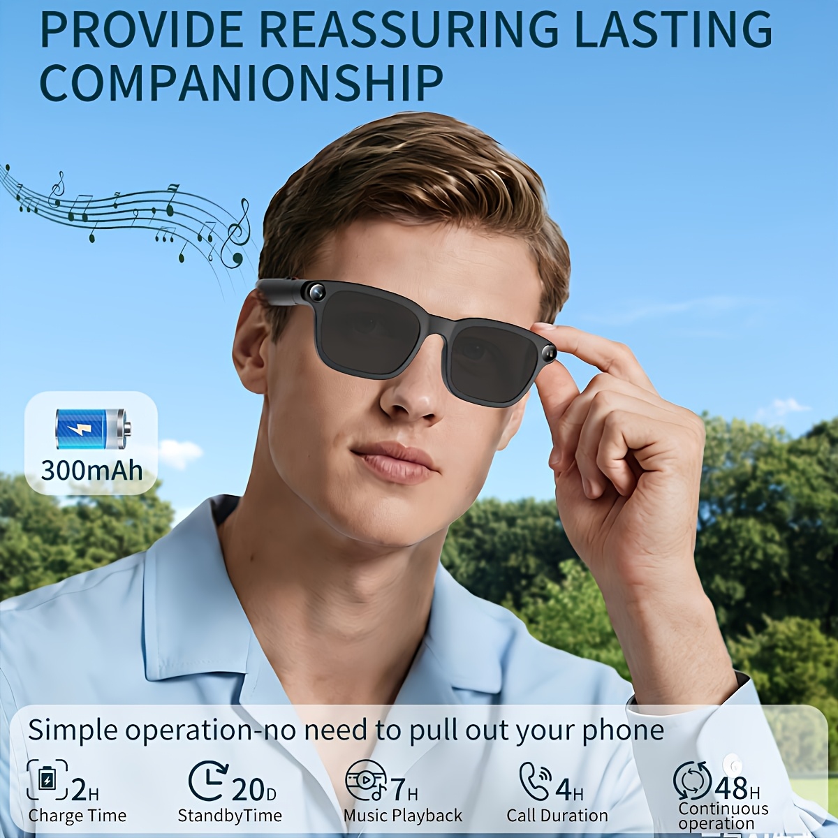 PEJE Slimme Bril met 800W Camera Compatibel voor Realtime Vertaling, AI Spraakassistent, Draadloos Bellen/Simultaan Tolken, Draadloos 5.4, Groot Geheugen, Spraak- & Ruisonderdrukking voor Reizen, Vloggen, Cadeaus - Afbeelding 4