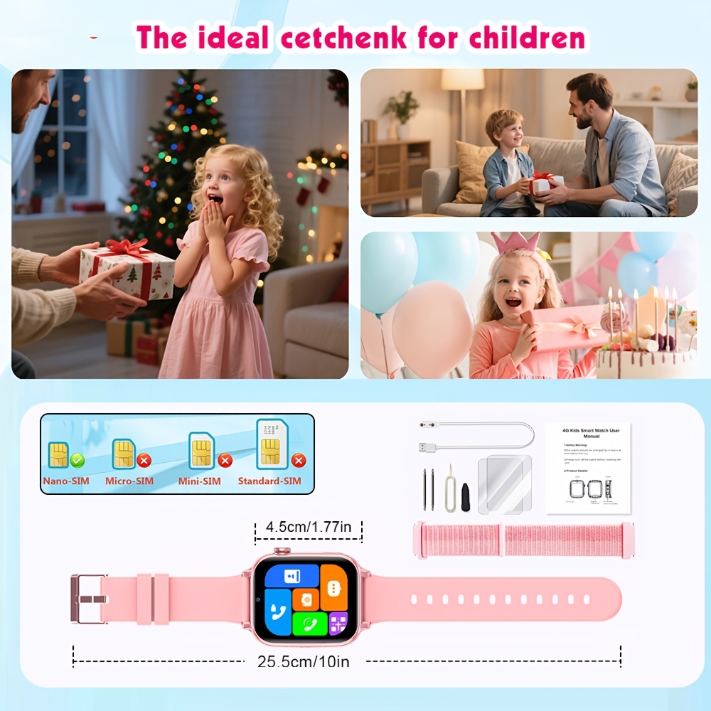 Smartwatch, 4G Telefoonhorloge voor Basisschool- en Middelbare Schoolstudenten, SIM-kaart Plug-In, Tweeweg Video Bellen, SOS Noodoproep, Stappenteller, GPS Locatie Smartwatch - Afbeelding 2