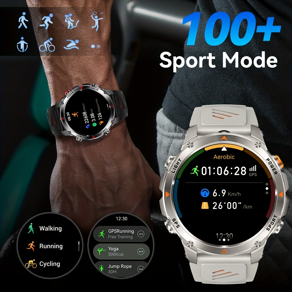 Heren Outdoor Smartwatch, GPS Nauwkeurige Positionering, Ingebouwd Kompas, LED Licht, 3ATM, Ondersteunt 100+ Sportmodi, Draadloze Gesprekken, Multimedia Informatie Weergave, Meerdere Weersmodi, Outdoor Avontuur Smart Armband, Metalen Behuizing Ontwerp - Afbeelding 6