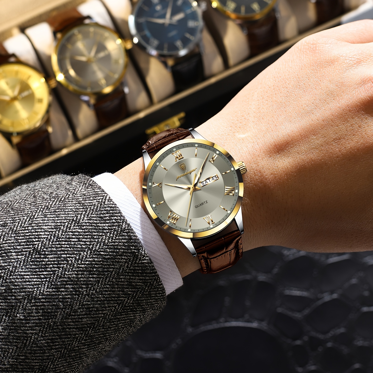 Luxe Zakelijk Herenhorloge met Lichtgevende Waterdichte Kalender, Casual Quartz Herenpolshorloge - Afbeelding 9