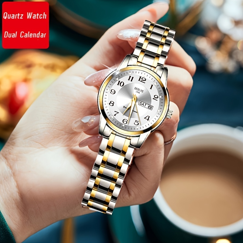 DEBLVE Dames Ultra-Dunne Roestvrijstalen Quartz Horloge - Stijlvol, Lichtgewicht, IPX7 met Kalender, Luminous Dagweergave en Roestvrijstalen Band - Perfect voor Casual Wear, DEBLVE