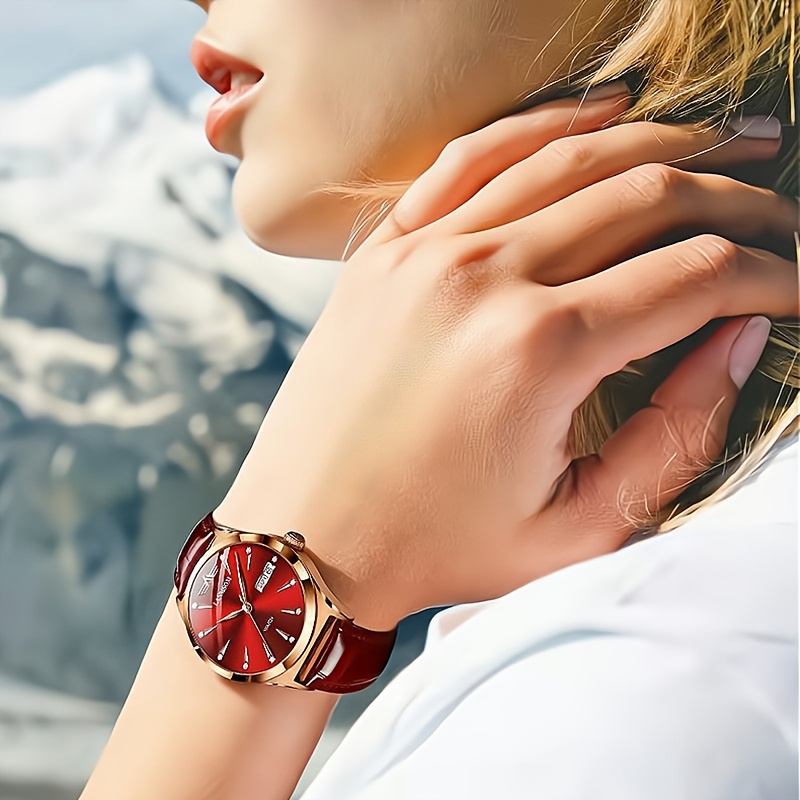 1 Nieuwe Stijlvolle en Casual PU-leren Trendy, Elegante, Verfijnde, Simpele en Veelzijdige Zakelijke Dameshorloge met Quartz. Toont Weekdag, Datum en is een Ideale Cadeaukeuze voor Verjaardagen, Feestdagen, Jubilea, of als Cadeau voor Jezelf, Familie, Geliefden of Vrienden - Afbeelding 14