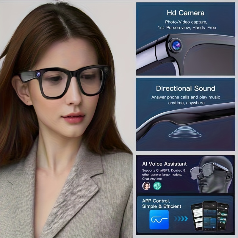 PEJE AI Slimme Bril met Camera, Gafas 1080P HD Video-opnamebril, AI-assistent (ChatGPT/Doubao), Realtime Vertaling, Audio-opname Slimme Bril met Kleurveranderende Lenzen voor Reizen, Sport, Buitengebruik Valentijnsdagcadeau - Afbeelding 9
