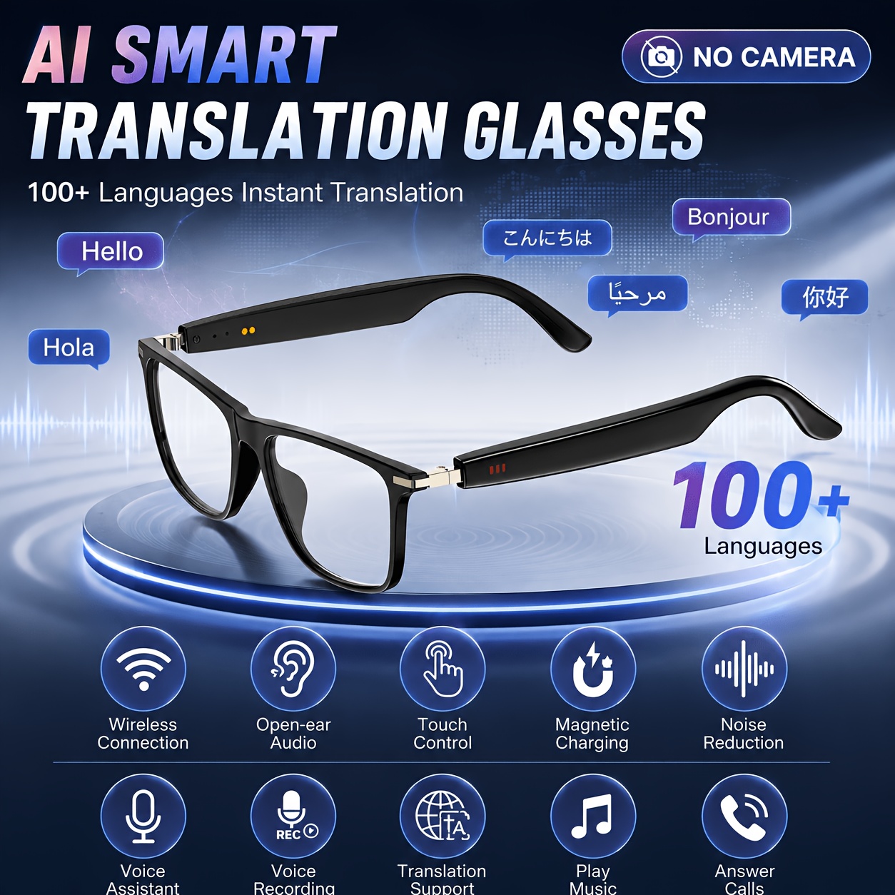 Slimme AI Fotochrome Bril, Ondersteunt Voice Assistant, Voice Recording/Vertaling/Draadloos Bellen, Nieuwe AI Fashion Slimme Bril, AI Dialogue/Lichtgewicht, Slimme Bril voor Mannen en Vrouwen, Kerstcadeau/Verjaardagsfeest/Holiday Cadeau - Afbeelding 6
