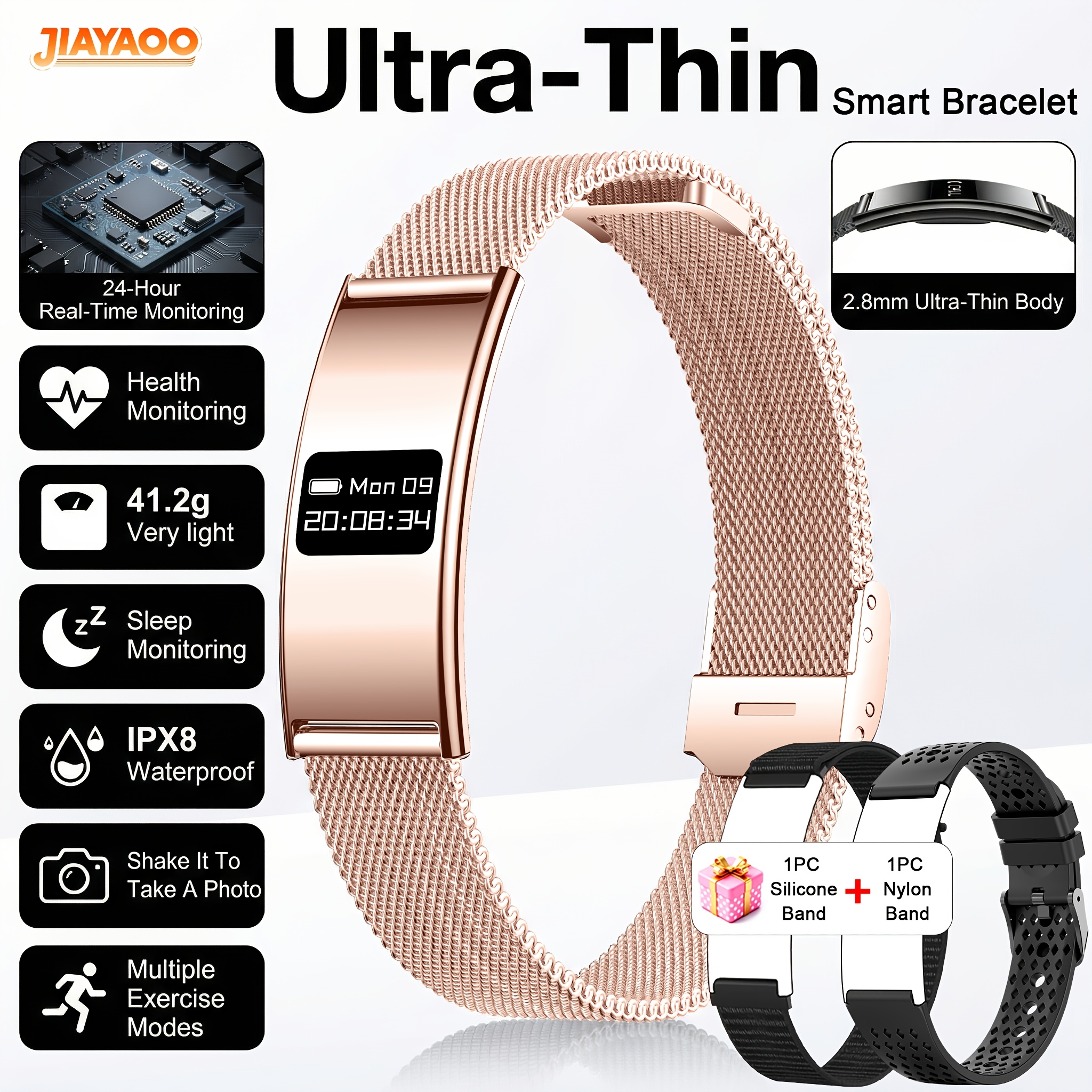 Geef je goede vriend een ultradunne smartwatch met een 2,8 mm ultradunne behuizing, IPX8, multifunctionele stappenteller, slaapmonitoring, menstruatieherinnering, schudden en foto's maken, geschikt voor iPhone/Android-systemen, elegant, modieus, intelligent, voortreffelijk en mooi - Afbeelding 4