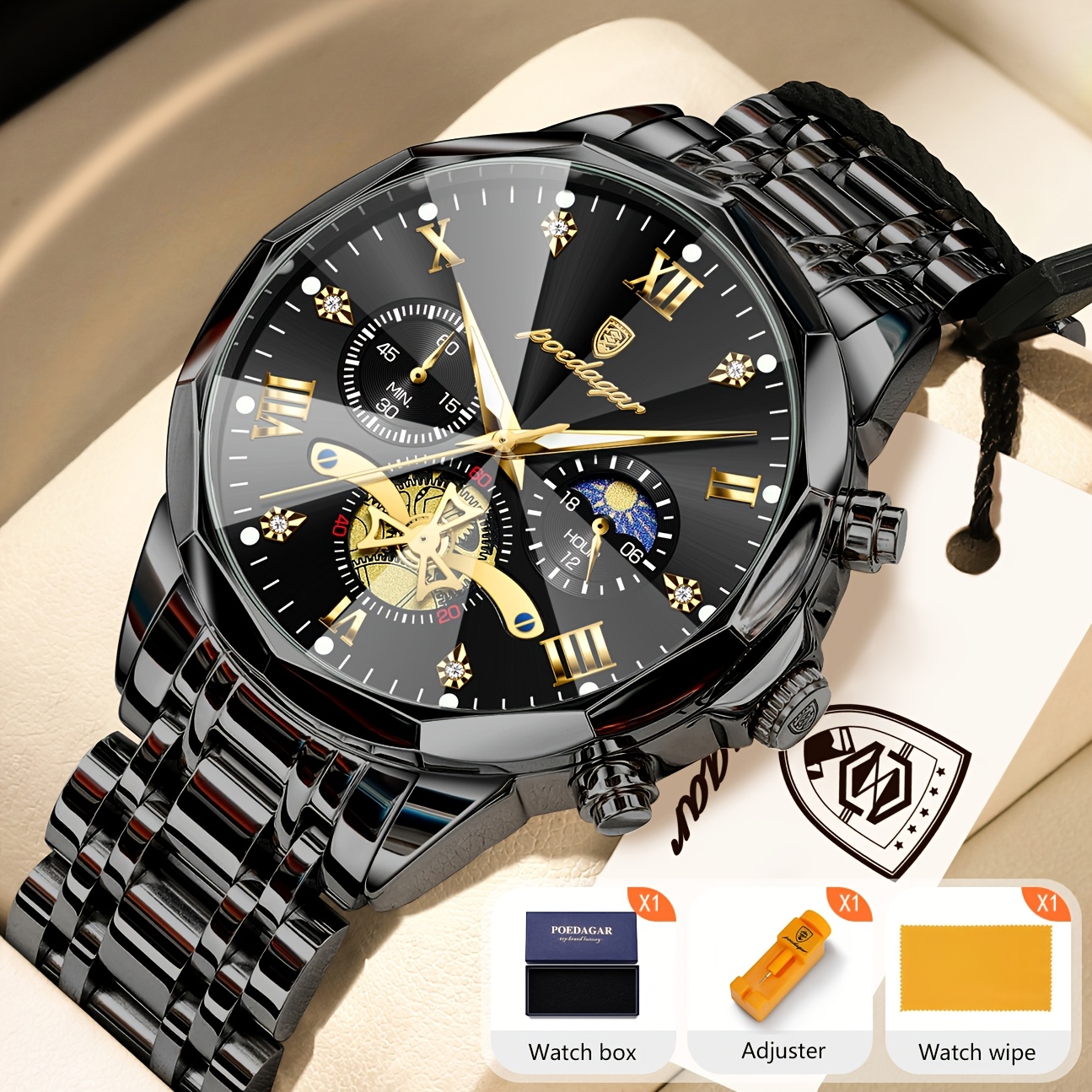 Luxe Stalen Band Herenhorloge Lichtgevend Waterdicht Chronograaf Dag En Nacht Display Heren Polshorloge - Afbeelding 10