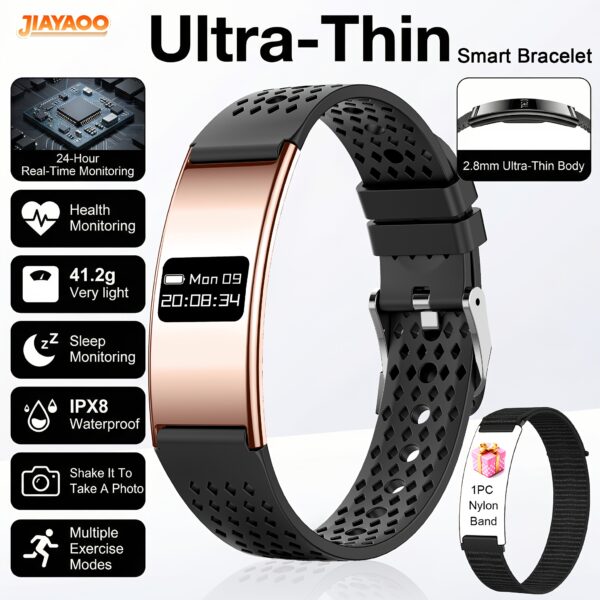 Geef je goede vriend een ultradunne smartwatch met een 2,8 mm ultradunne behuizing, IPX8, multifunctionele stappenteller, slaapmonitoring, menstruatieherinnering, schudden en foto's maken, geschikt voor iPhone/Android-systemen, elegant, modieus, intelligent, voortreffelijk en mooi