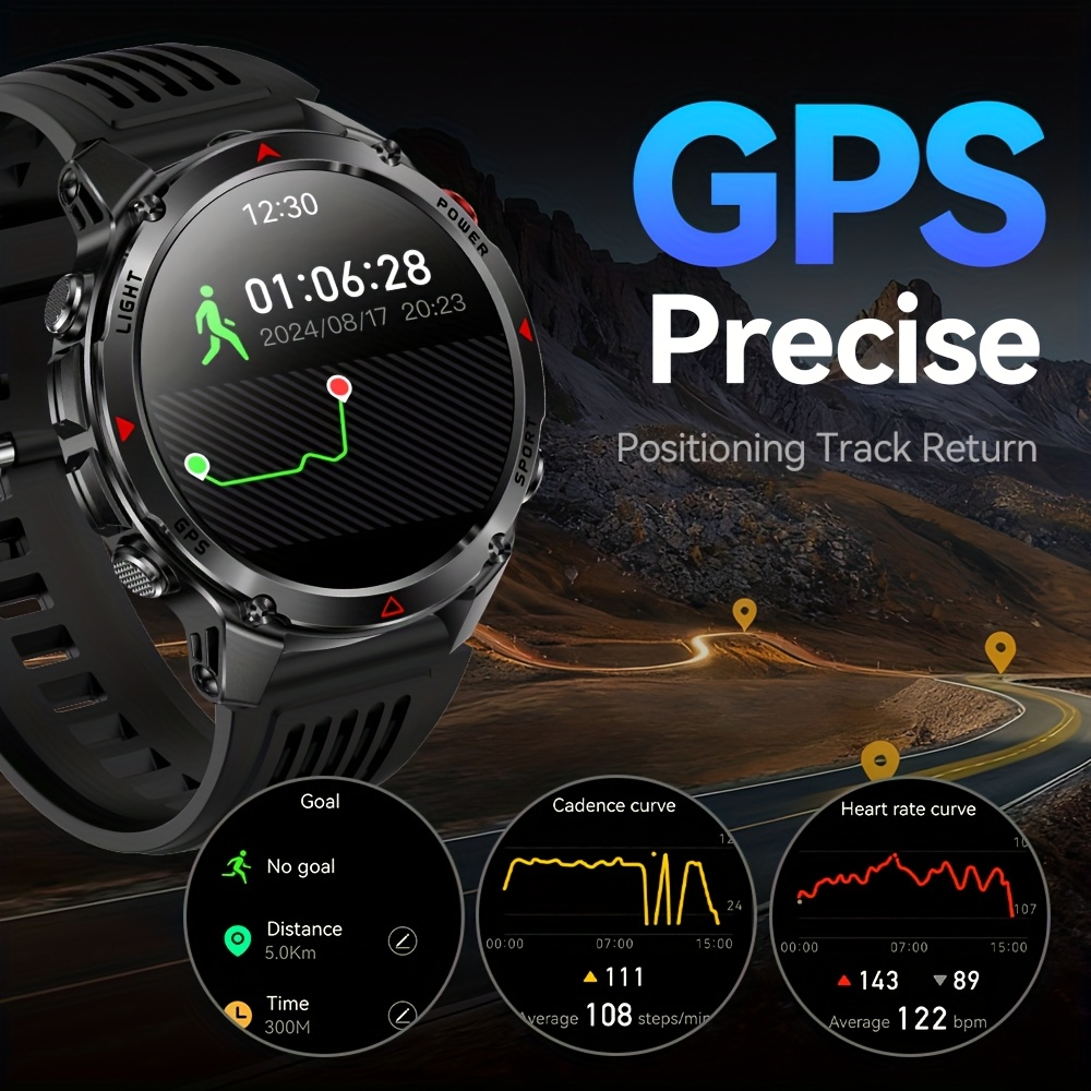 Heren Outdoor Smartwatch, GPS Nauwkeurige Positionering, Ingebouwd Kompas, LED Licht, 3ATM, Ondersteunt 100+ Sportmodi, Draadloze Gesprekken, Multimedia Informatie Weergave, Meerdere Weersmodi, Outdoor Avontuur Smart Armband, Metalen Behuizing Ontwerp - Afbeelding 9