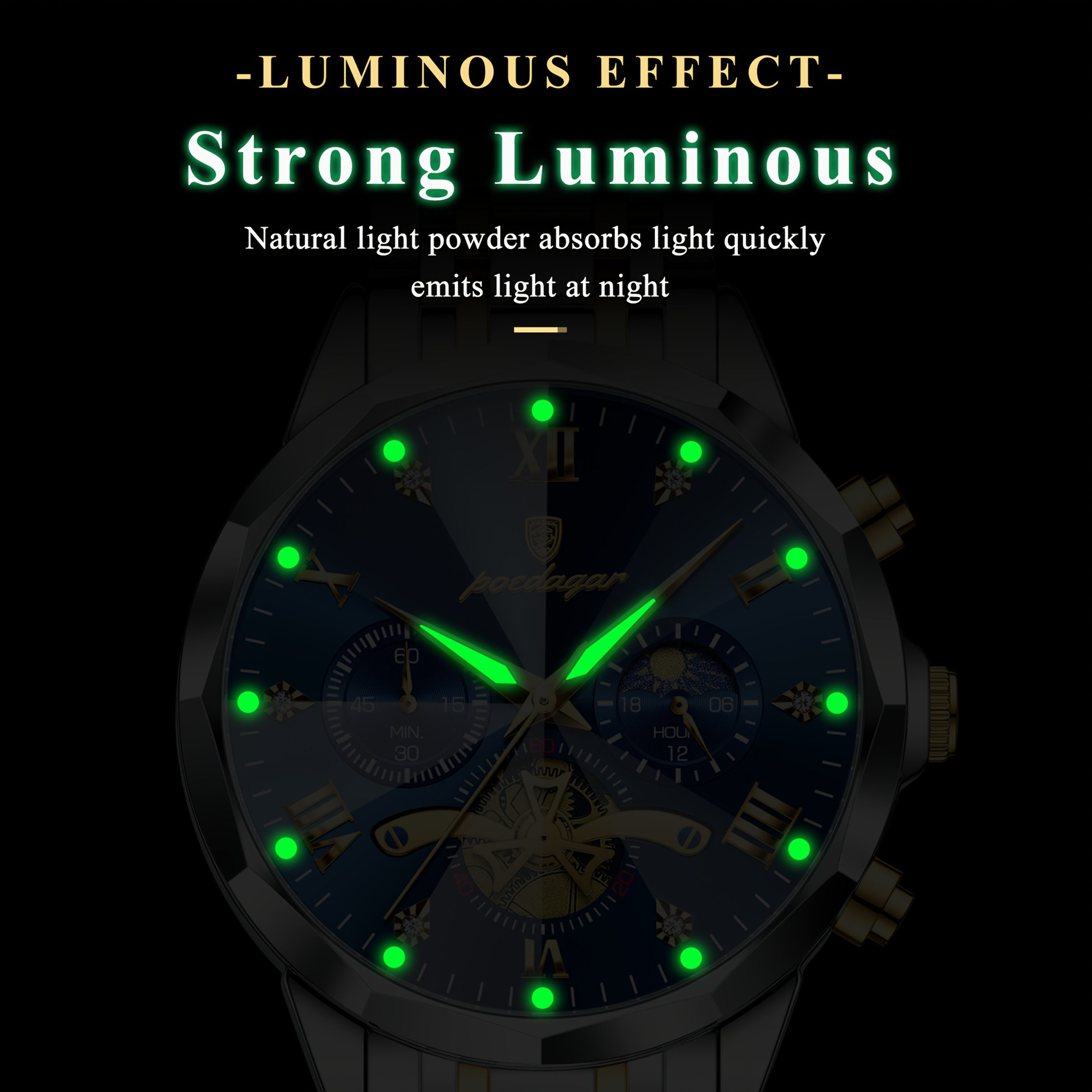 Luxe Stalen Band Herenhorloge Lichtgevend Waterdicht Chronograaf Dag En Nacht Display Heren Polshorloge - Afbeelding 5