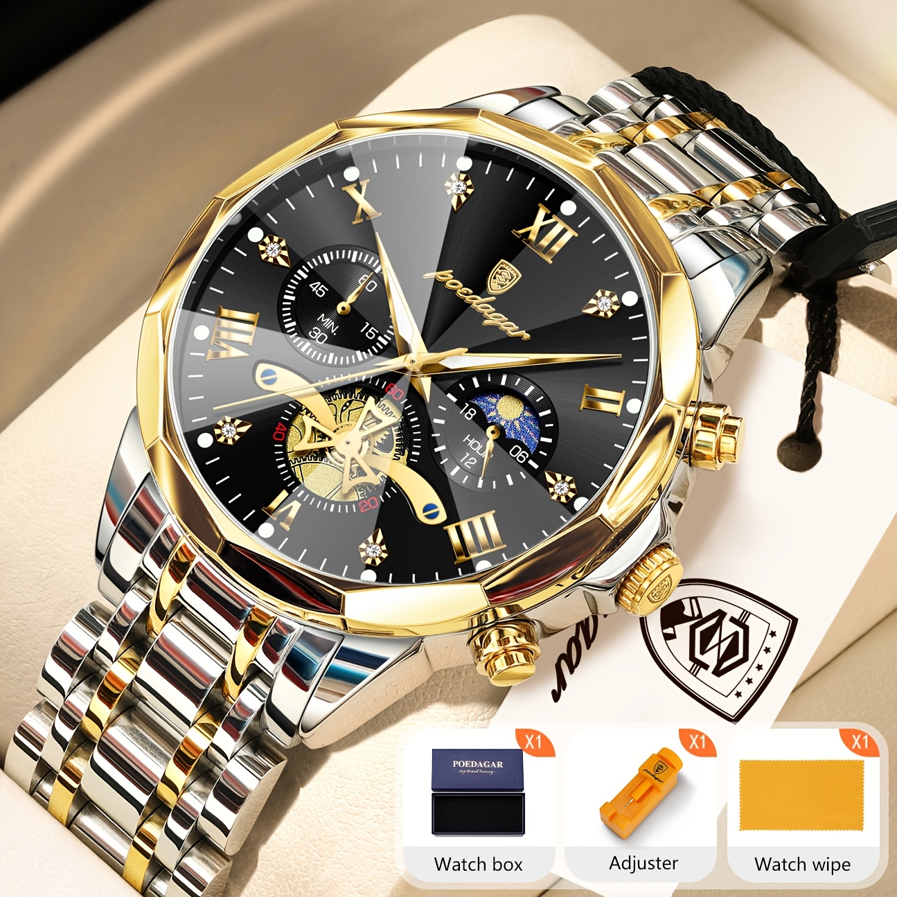 Luxe Stalen Band Herenhorloge Lichtgevend Waterdicht Chronograaf Dag En Nacht Display Heren Polshorloge - Afbeelding 20
