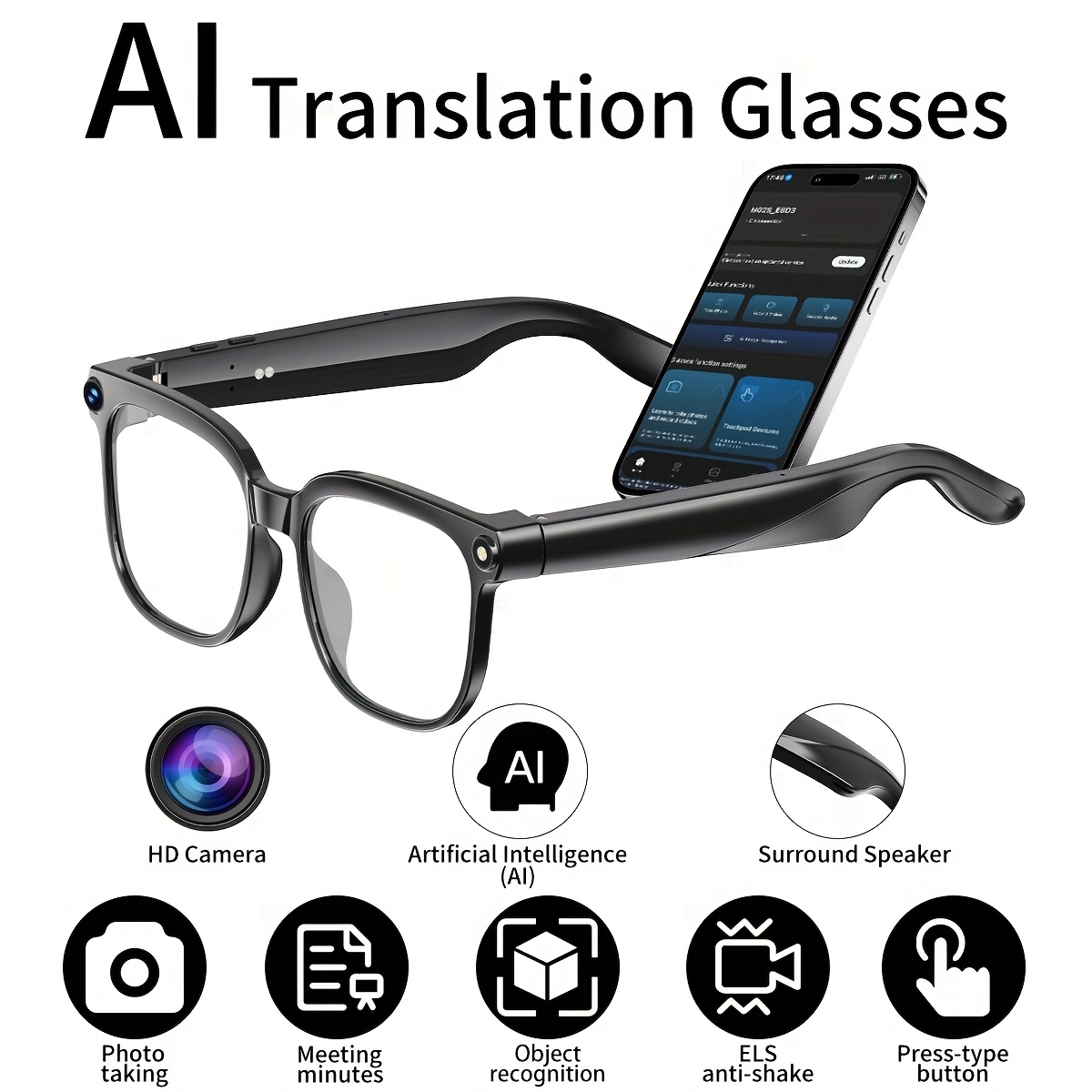 PEJE AI Slimme Bril met Camera, Gafas 1080P HD Video-opnamebril, AI-assistent (ChatGPT/Doubao), Realtime Vertaling, Audio-opname Slimme Bril met Kleurveranderende Lenzen voor Reizen, Sport, Buitengebruik Valentijnsdagcadeau