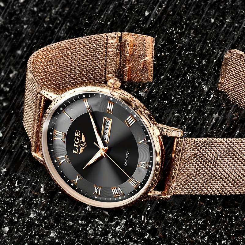 LIGE Dames Elegant Roestvrij Quartz Analoog Horloge met Datumkalender, Quartz Polshorloge Geschikt voor Dagelijks Gebruik - Tijdsmeter, Valentijnscadeau voor Vrouwen & Mannen (Merk) - Afbeelding 4