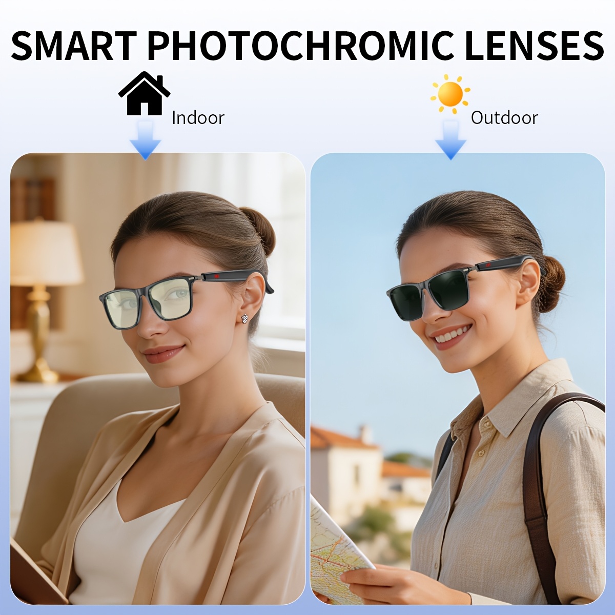 AI Smart Bril, 100+ Talen Real-Time Vertaling, Ingebouwde ChatGPT, Audio Bril met Microfoon & Speaker, HD Handsfree Bellen, Hi-Fi Muziek, Fotochrome Lenzen, Lichtgewicht Frame voor Autorijden, Dagelijks & Kantoor, Perfect Cadeau voor de Feestdagen & Valentijnsdag - Afbeelding 4