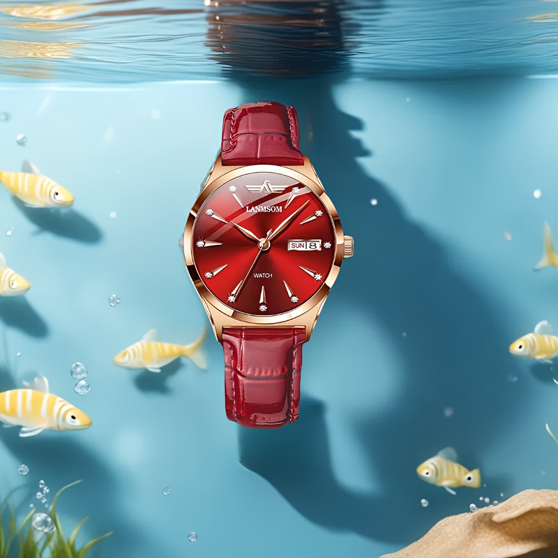 1 Nieuwe Stijlvolle en Casual PU-leren Trendy, Elegante, Verfijnde, Simpele en Veelzijdige Zakelijke Dameshorloge met Quartz. Toont Weekdag, Datum en is een Ideale Cadeaukeuze voor Verjaardagen, Feestdagen, Jubilea, of als Cadeau voor Jezelf, Familie, Geliefden of Vrienden - Afbeelding 4