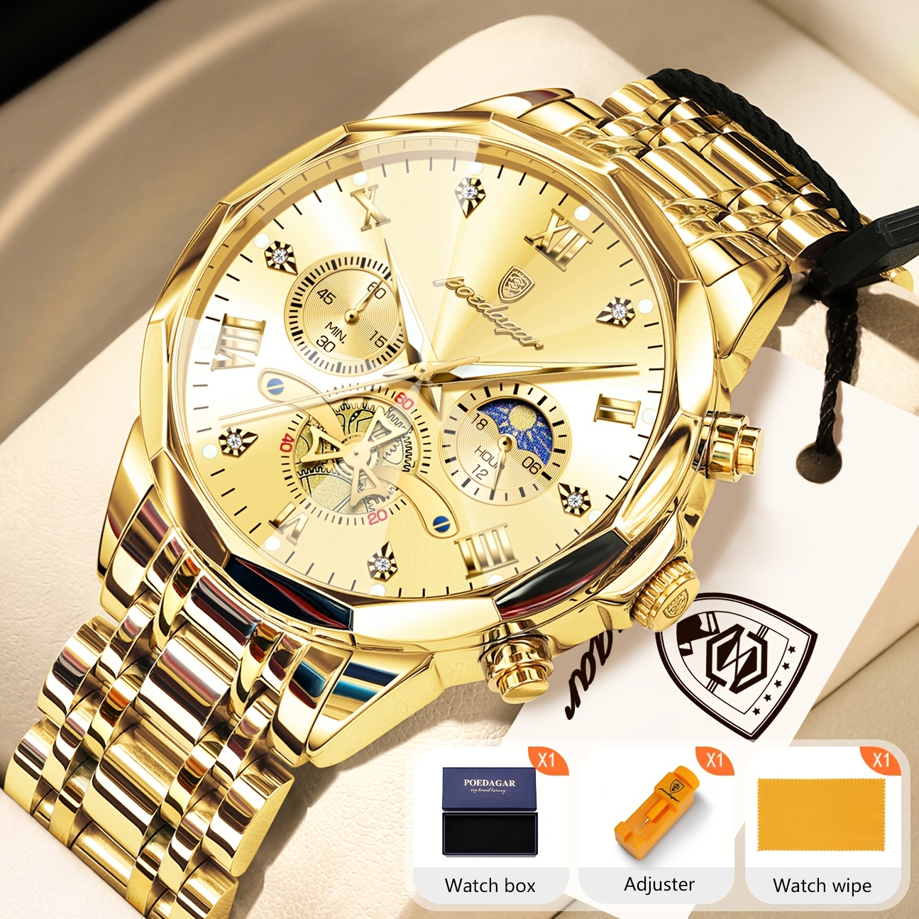 Luxe Stalen Band Herenhorloge Lichtgevend Waterdicht Chronograaf Dag En Nacht Display Heren Polshorloge - Afbeelding 12