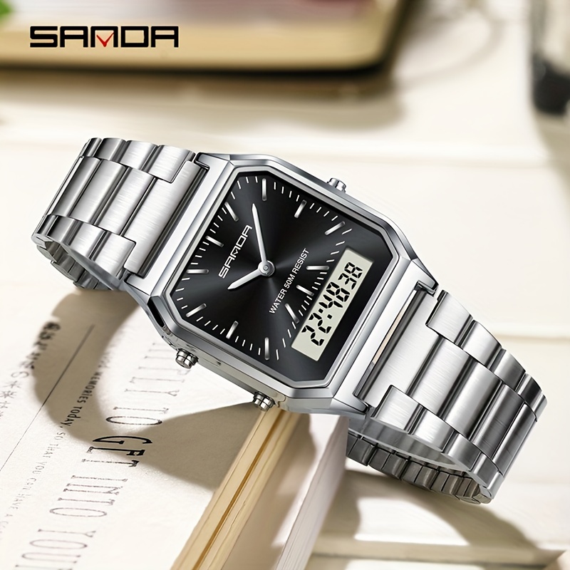 SANDA Herenhorloge Modieuze Prestaties Waterdicht Zakelijk Meerdere Kleuren Eenvoudig Herenhorloge Staalband Herenhorloge Festivalcadeau - Afbeelding 8