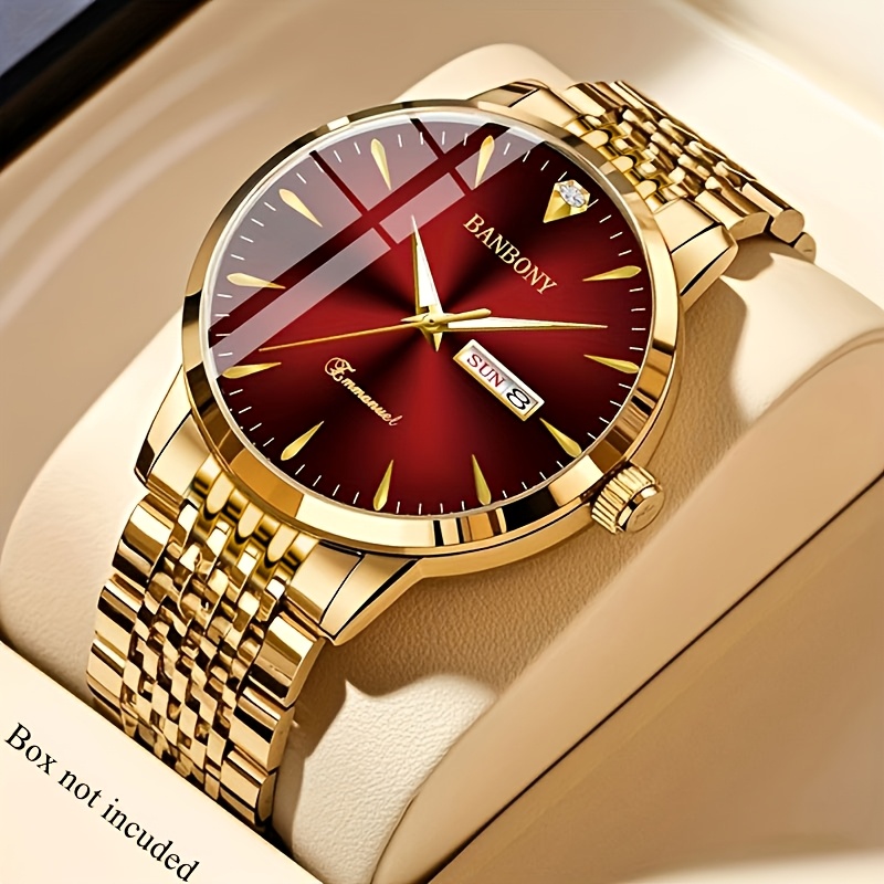 Nieuwe Banbony Unisex Roestvrijstalen Quartz Horloge met Strass-accenten, Waterbestendig IPX7, Strakke HD-wijzerplaat, Datumweergave, Goudkleurige Afwerking - Ideaal voor Vrijetijdskleding, Feestjes en Cadeaus - Afbeelding 19