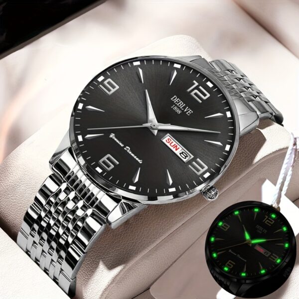 1 Heren sport horloge met stalen band, glow-in-the-dark kalenderweekweergave, licht luxe all-in-one aluminium mode ultradun digitaal zakelijk herenhorloge