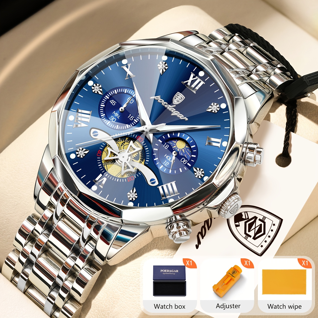 Luxe Stalen Band Herenhorloge Lichtgevend Waterdicht Chronograaf Dag En Nacht Display Heren Polshorloge - Afbeelding 14