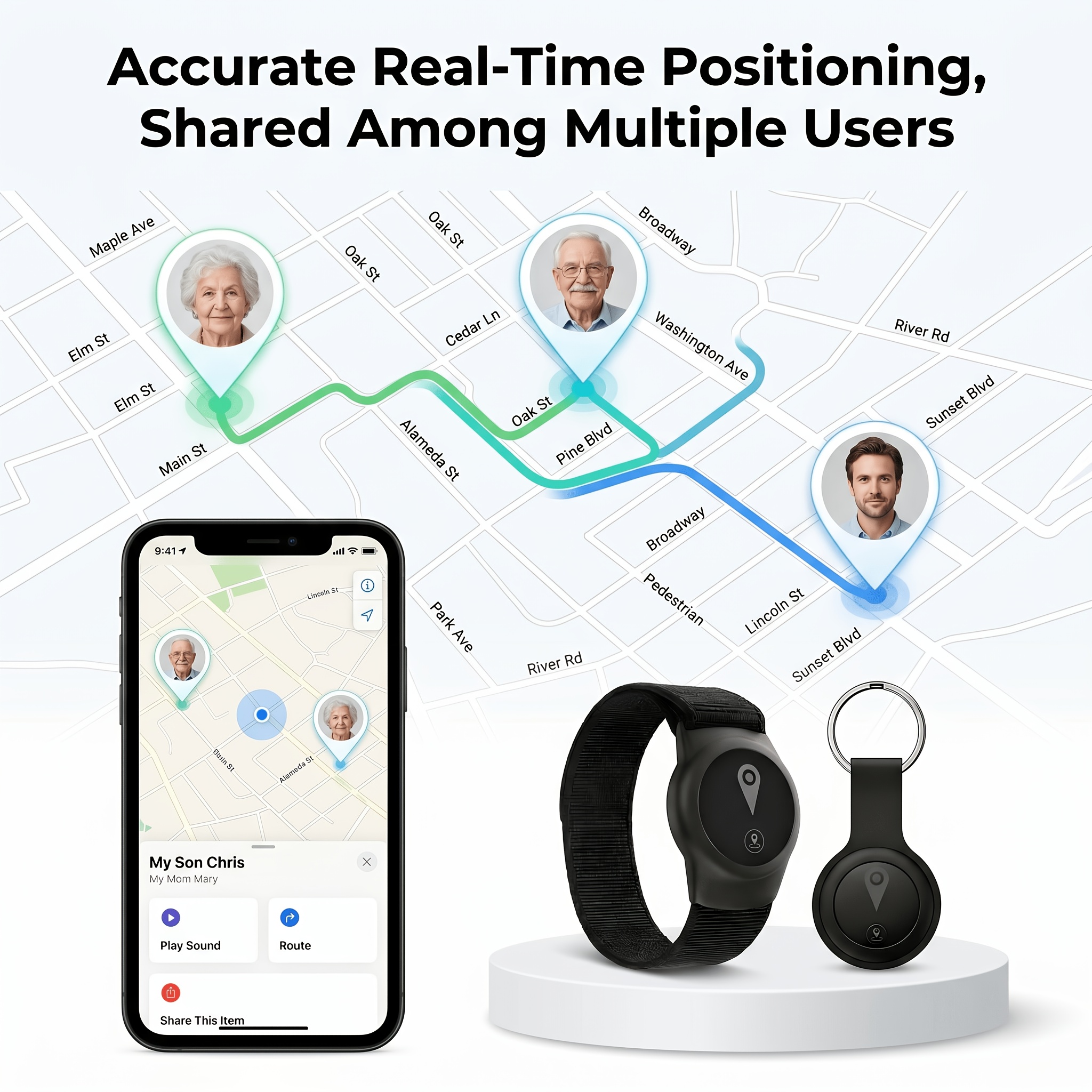 Real-time GPS-trackingapparaat specifiek ontworpen voor senioren - Compatibel met iOS en Android, inclusief draagbare polsband en sleutelhangerhouder, wereldwijde anti-verlies apparaat, geen maandelijkse kosten of SIM-kaart vereist, geschikt voor senioren en andere items. - Afbeelding 5