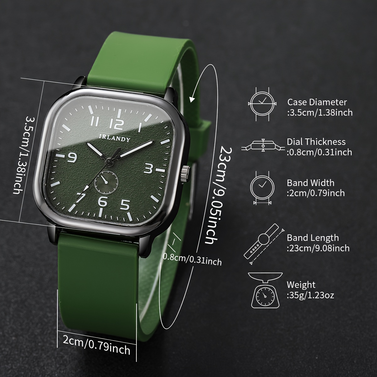 1 stuks Elegante Groene & Quartz Dameshorloge met Vierkant Horlogekast & Siliconen Band - Minimalistische Wijzerplaat, Wijzers & Groene Accenten, Niet-Oplaadbare Batterij, Stijlvolle Casual & Formele Polshorloge Voor Alledaagse Speciale Gelegenheden, horloges dames, dames horloge - Afbeelding 5