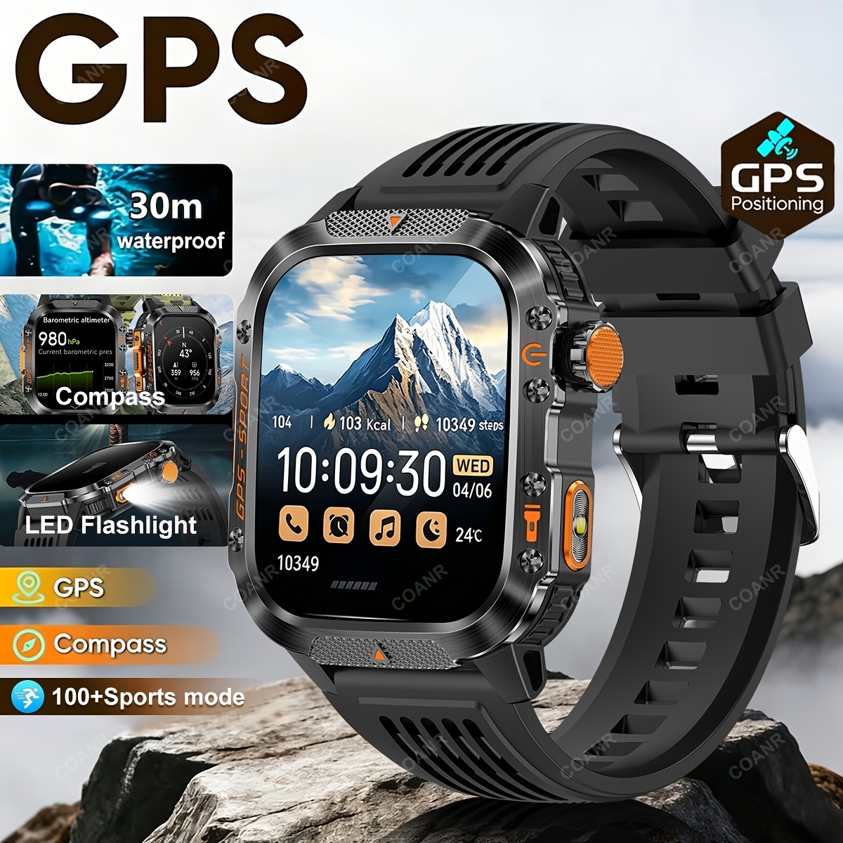 GPS Outdoor Sport Smartwatch met Draadloos Bellen, 540mAh Grote Batterij, 2.01-Inch Scherm, 100+ Sportmodi, Kompas, Weersvoorspelling, Bericht Herinnering, Preferred Square GPS Horloge, Ondersteunt iPhone/Android - Afbeelding 3